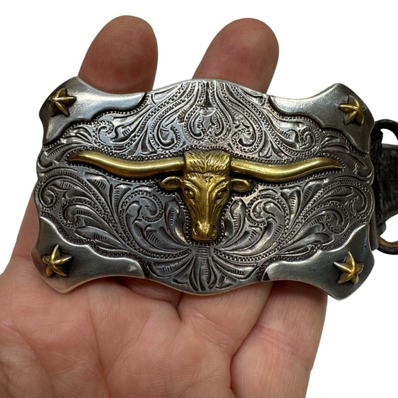 Tony Lama Kids LITTLE TEXAS Tooled Leather Western Belt USA Size 28 Top Grain - Picture 4 of 11